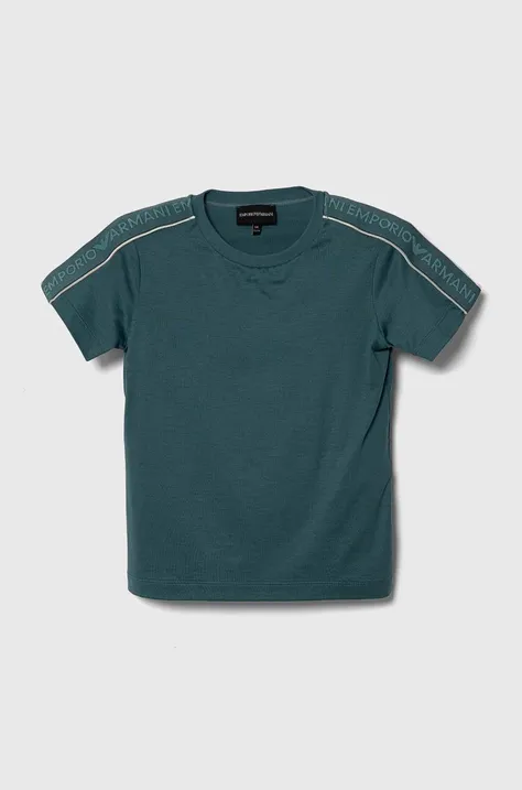 Bombažna kratka majica Emporio Armani turkizna barva