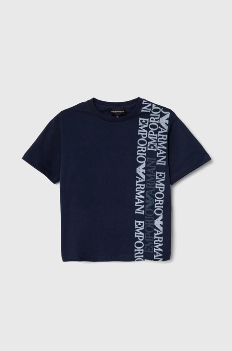 Emporio Armani t-shirt bawełniany dziecięcy kolor niebieski z nadrukiem