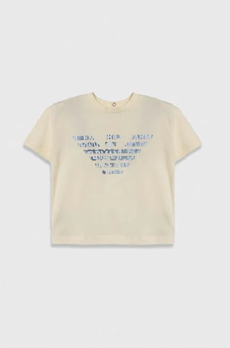 Μωρό βαμβακερό μπλουζάκι Emporio Armani χρώμα: μπεζ