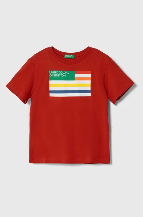 United Colors of Benetton t-shirt bawełniany dziecięcy kolor czerwony z nadrukiem