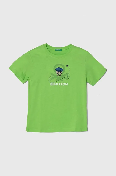 Дитяча бавовняна футболка United Colors of Benetton колір зелений з принтом