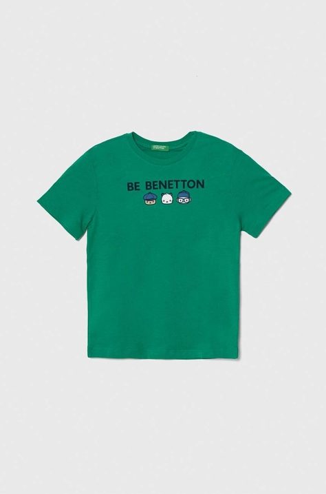 United Colors of Benetton t-shirt bawełniany dziecięcy kolor zielony z nadrukiem