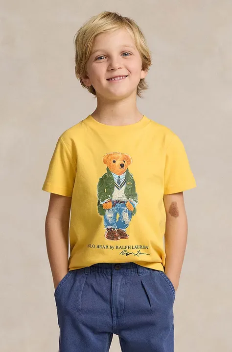 Детска памучна тениска Polo Ralph Lauren в жълто с принт