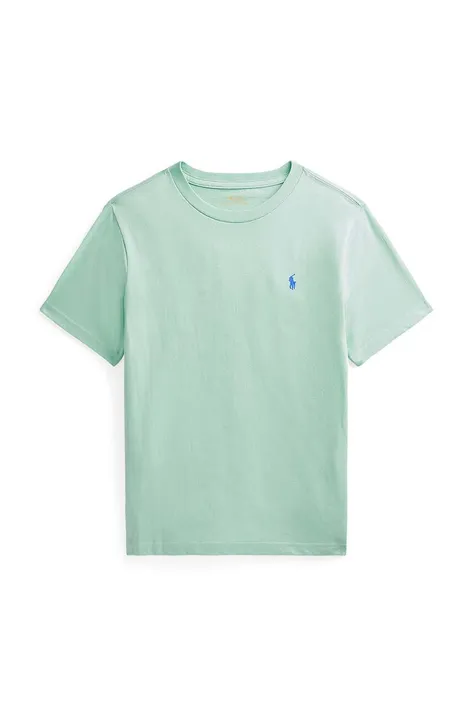 Детская хлопковая футболка Polo Ralph Lauren цвет зелёный однотонный