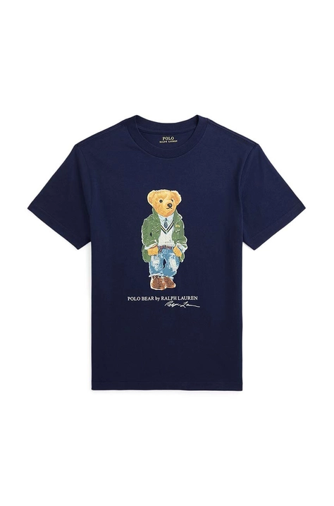 Polo Ralph Lauren tricou de bumbac pentru copii culoarea albastru marin, cu imprimeu