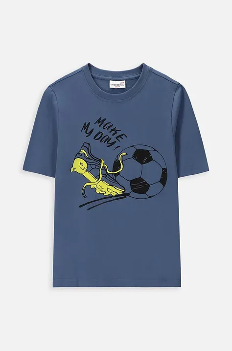 Coccodrillo t-shirt bawełniany dziecięcy kolor niebieski z nadrukiem