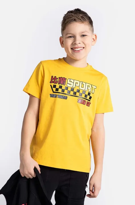 Дитяча бавовняна футболка Coccodrillo колір жовтий з принтом