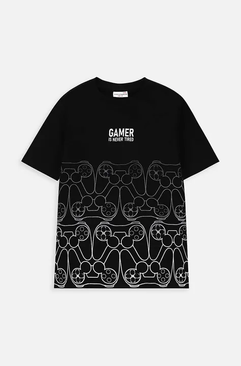 Coccodrillo t-shirt bawełniany dziecięcy kolor czarny z nadrukiem