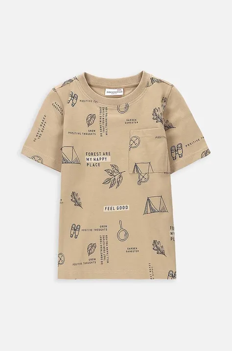 Detské bavlnené tričko Coccodrillo béžová farba, vzorovaný