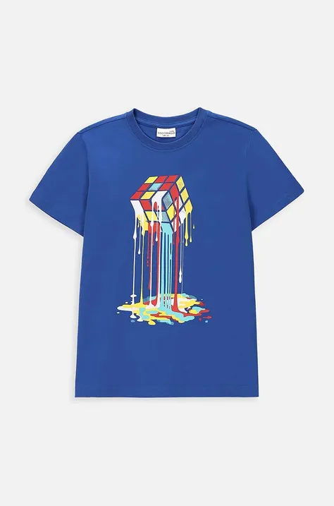 Детская хлопковая футболка Coccodrillo цвет синий с принтом