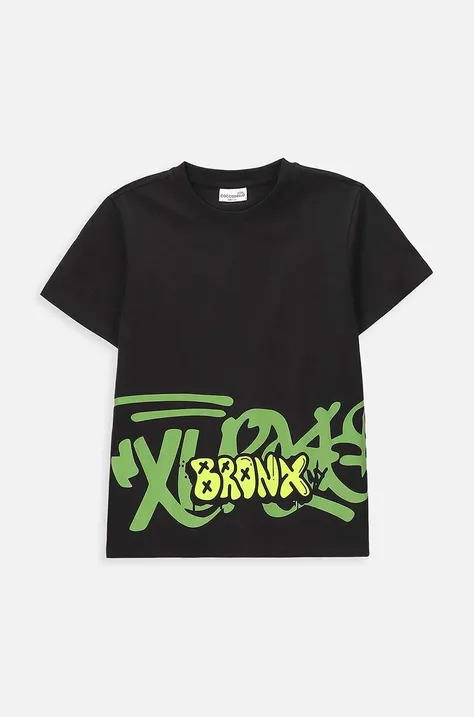 Coccodrillo t-shirt bawełniany dziecięcy kolor czarny z nadrukiem