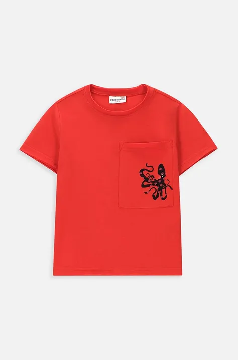 Otroška bombažna kratka majica Coccodrillo rdeča barva