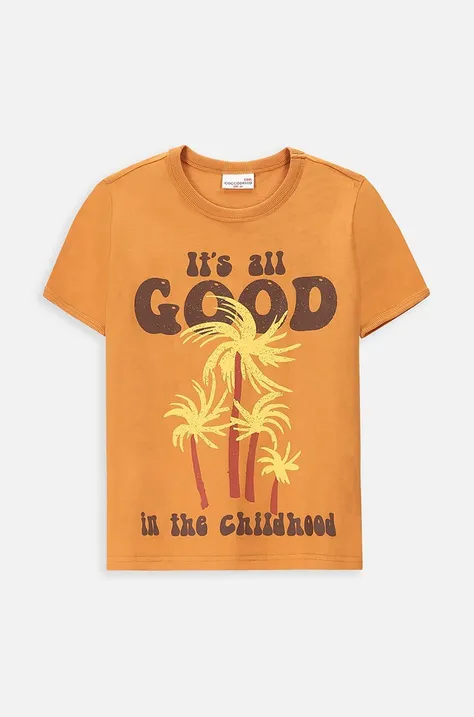 Coccodrillo t-shirt bawełniany dziecięcy kolor żółty z nadrukiem
