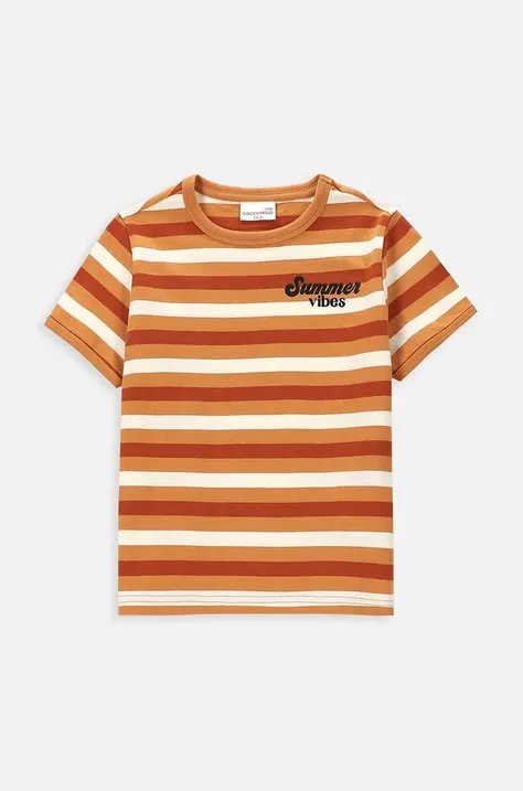 Coccodrillo t-shirt bawełniany dziecięcy kolor brązowy wzorzysty