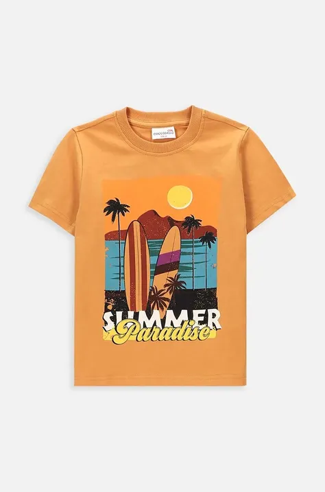 Детска памучна тениска Coccodrillo в оранжево с принт