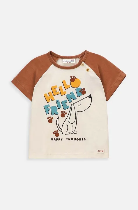 Detské bavlnené tričko Coccodrillo béžová farba, s potlačou
