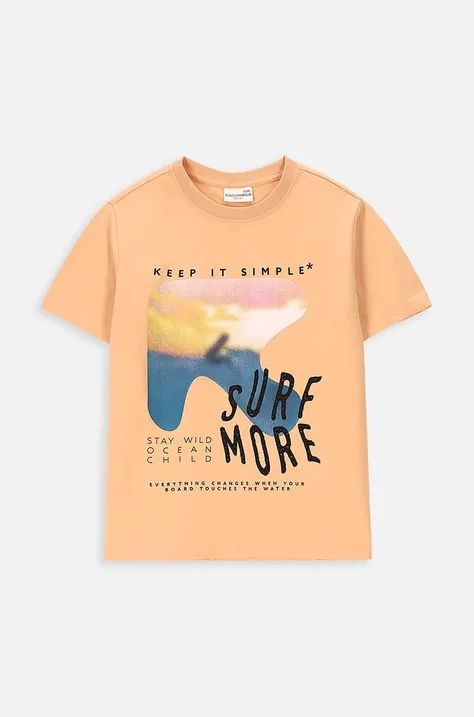 Coccodrillo tricou de bumbac pentru copii culoarea portocaliu, cu imprimeu