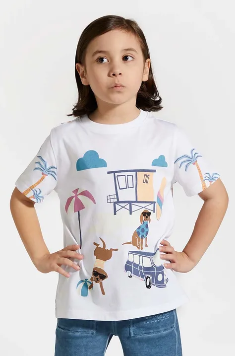 Detské bavlnené tričko Coccodrillo biela farba, s potlačou