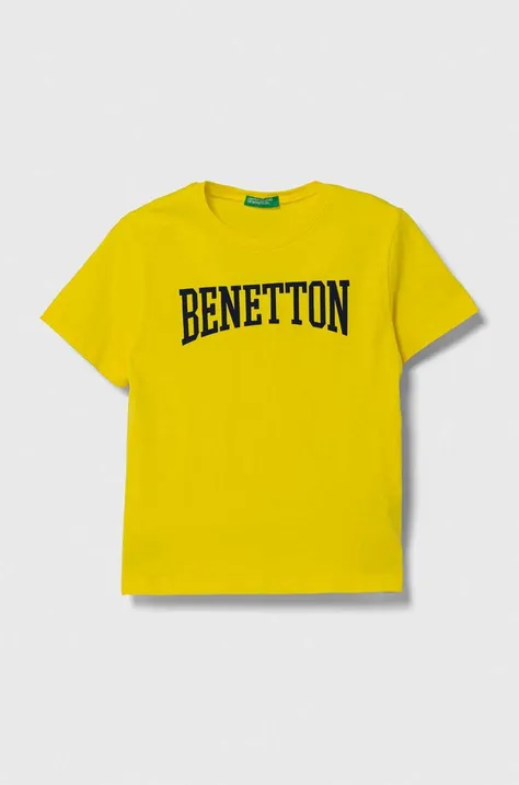 Детская хлопковая футболка United Colors of Benetton цвет жёлтый с принтом
