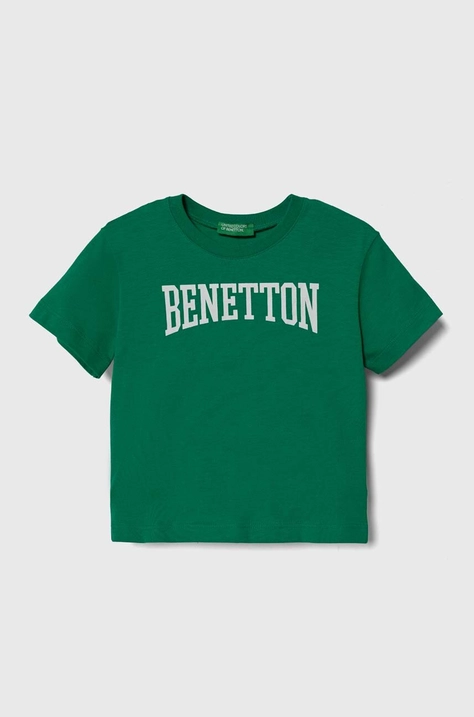 United Colors of Benetton t-shirt bawełniany dziecięcy kolor zielony z nadrukiem