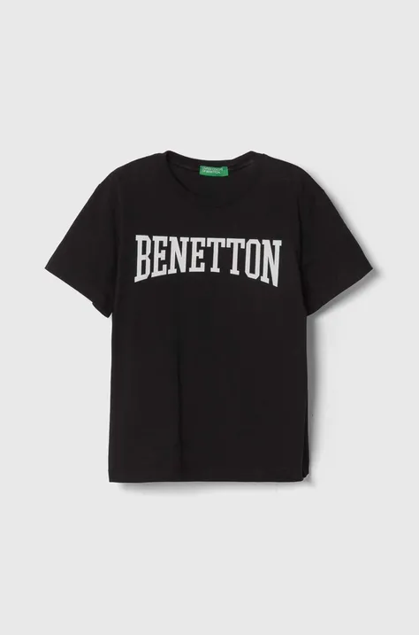 United Colors of Benetton t-shirt bawełniany dziecięcy kolor czarny z nadrukiem