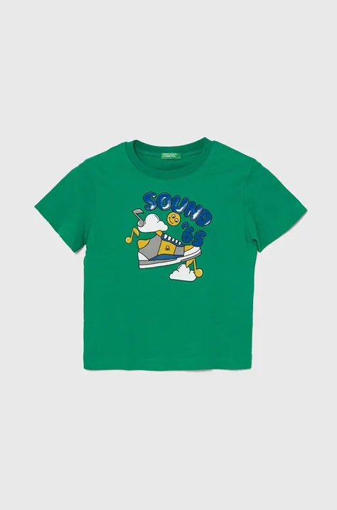 Дитяча бавовняна футболка United Colors of Benetton колір зелений з принтом