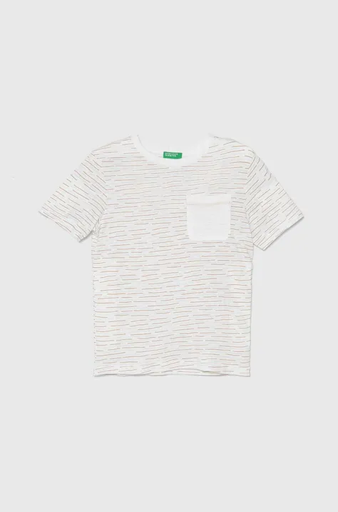 Otroška kratka majica iz lanene mešanice United Colors of Benetton bela barva