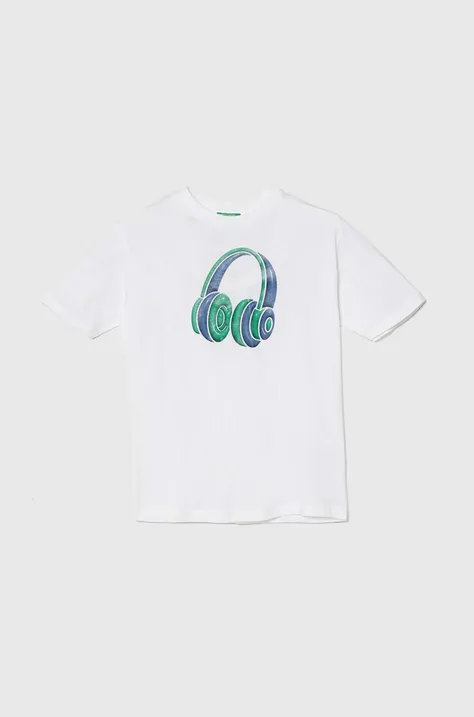 United Colors of Benetton t-shirt bawełniany dziecięcy kolor biały z nadrukiem