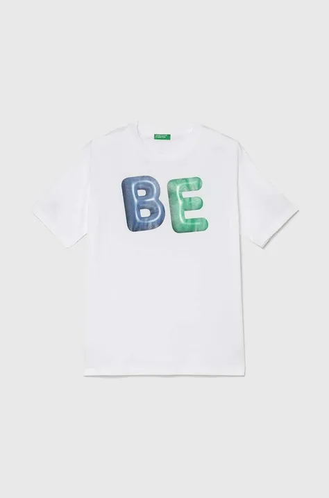 Dječja pamučna majica kratkih rukava United Colors of Benetton boja: bijela, s tiskom