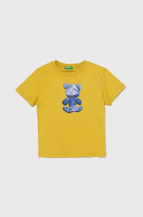 Детская хлопковая футболка United Colors of Benetton цвет жёлтый с принтом