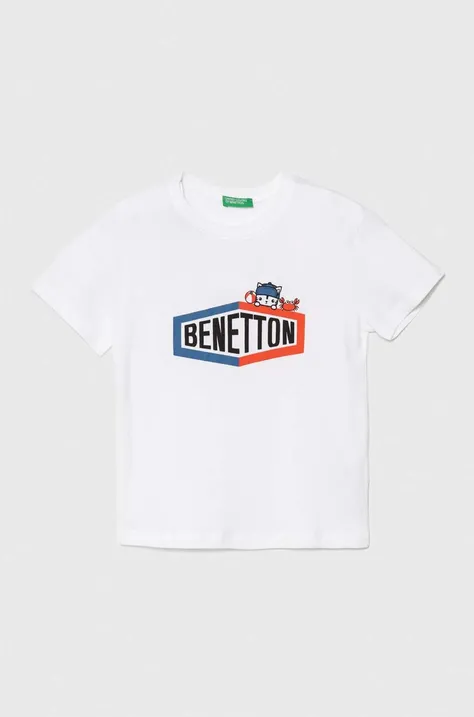 Dječja pamučna majica kratkih rukava United Colors of Benetton boja: bijela, s tiskom