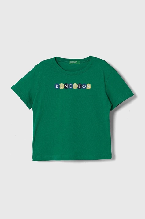 United Colors of Benetton t-shirt bawełniany dziecięcy kolor zielony z nadrukiem