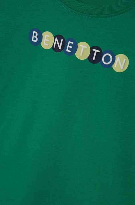 United Colors of Benetton t-shirt bawełniany dziecięcy kolor zielony z nadrukiem