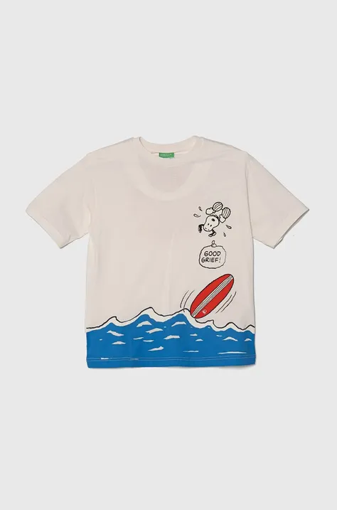 Детская хлопковая футболка United Colors of Benetton X Peanuts цвет белый с принтом