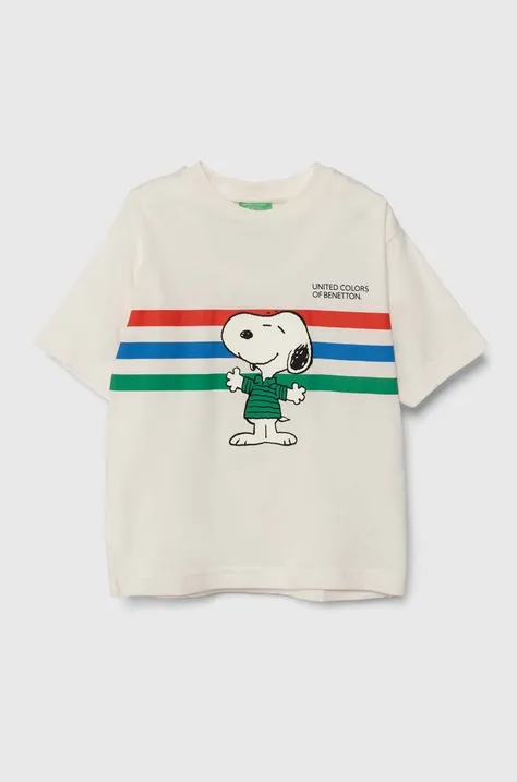 Otroška bombažna kratka majica United Colors of Benetton X Peanuts bela barva