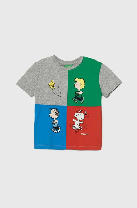 Детская хлопковая футболка United Colors of Benetton X Peanuts цвет серый с принтом
