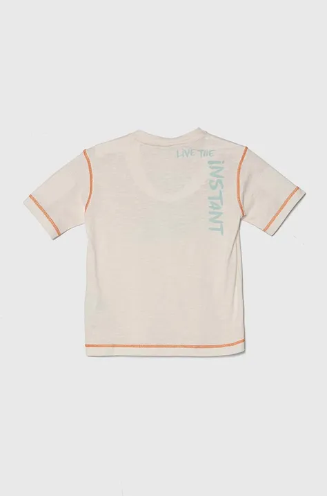 United Colors of Benetton t-shirt bawełniany dziecięcy kolor beżowy z nadrukiem