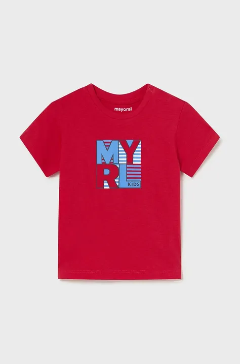 Pamučna majica kratkih rukava za bebe Mayoral boja: crvena, s tiskom