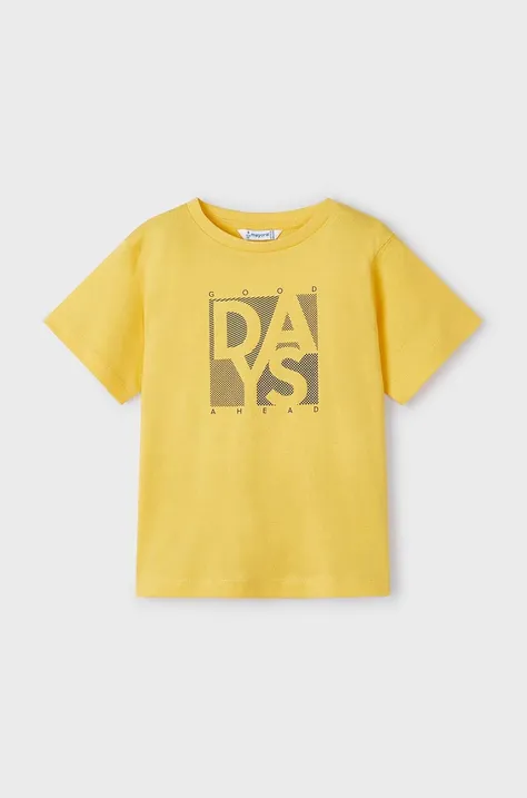 Дитяча бавовняна футболка Mayoral колір жовтий з принтом