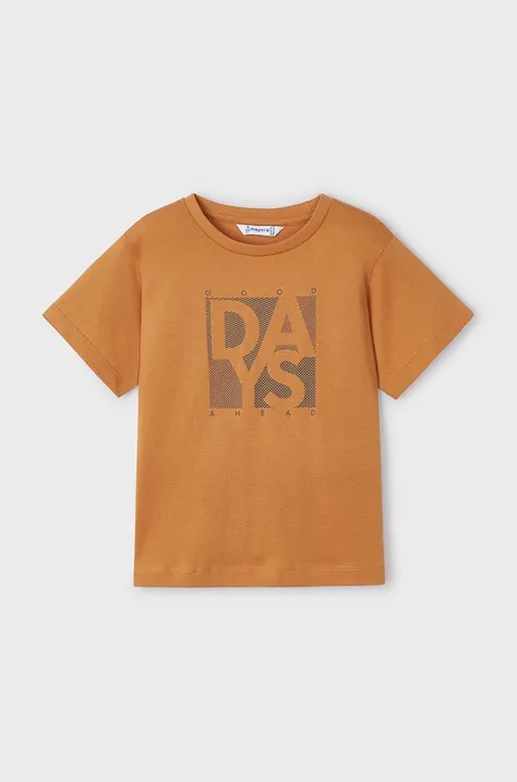 Дитяча бавовняна футболка Mayoral колір помаранчевий з принтом