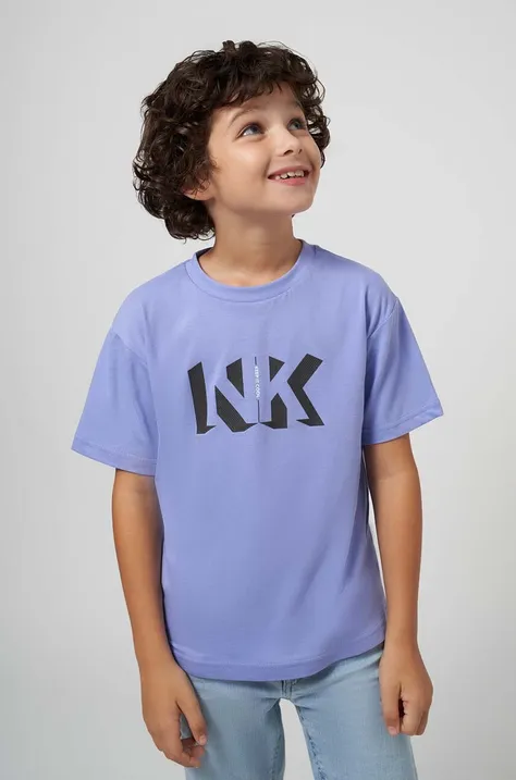 Детска памучна тениска Mayoral в лилаво с принт