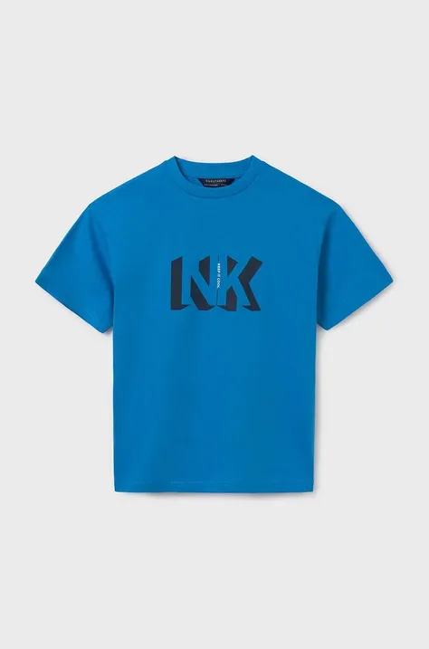 Детска памучна тениска Mayoral в синьо с принт