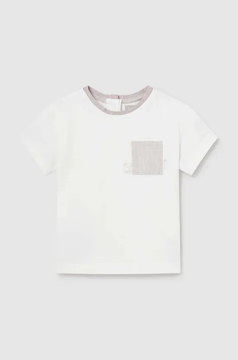 Бавовняна футболка для немовлят Mayoral колір бежевий з принтом