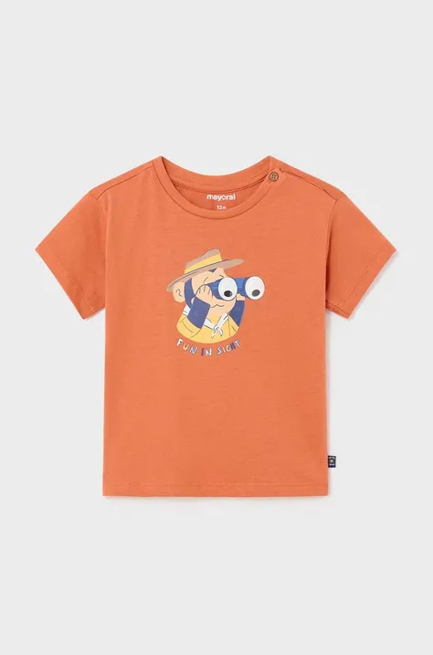Mayoral tricou din bumbac pentru bebelusi culoarea portocaliu, cu imprimeu
