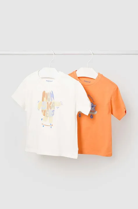 Pamučna majica kratkih rukava za bebe Mayoral 2-pack boja: narančasta, s tiskom