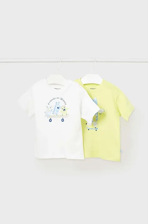 Mayoral tricou din bumbac pentru bebelusi 2-pack culoarea verde, cu imprimeu