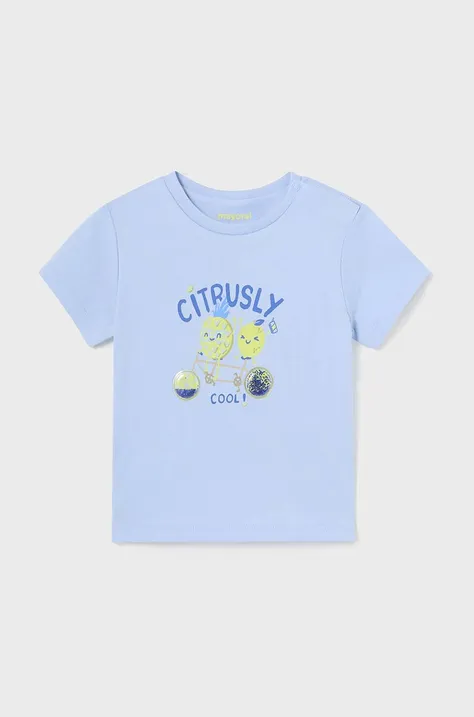 Mayoral t-shirt bawełniany niemowlęcy kolor niebieski z nadrukiem