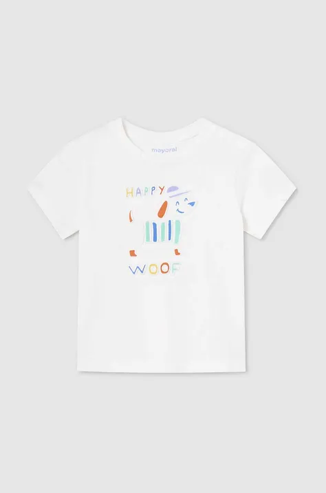 Detské bavlnené tričko Mayoral béžová farba, vzorovaný