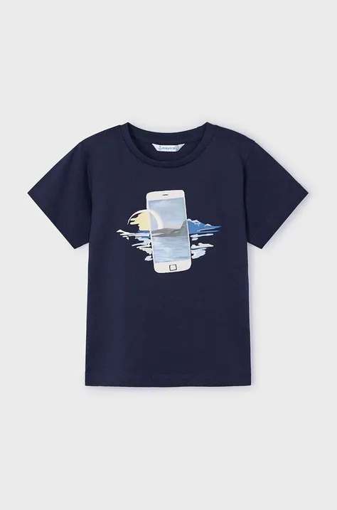 Детская хлопковая футболка Mayoral цвет синий с принтом