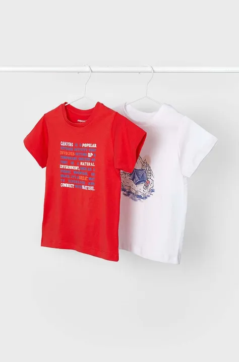 Mayoral tricou de bumbac pentru copii 2-pack culoarea rosu, cu imprimeu